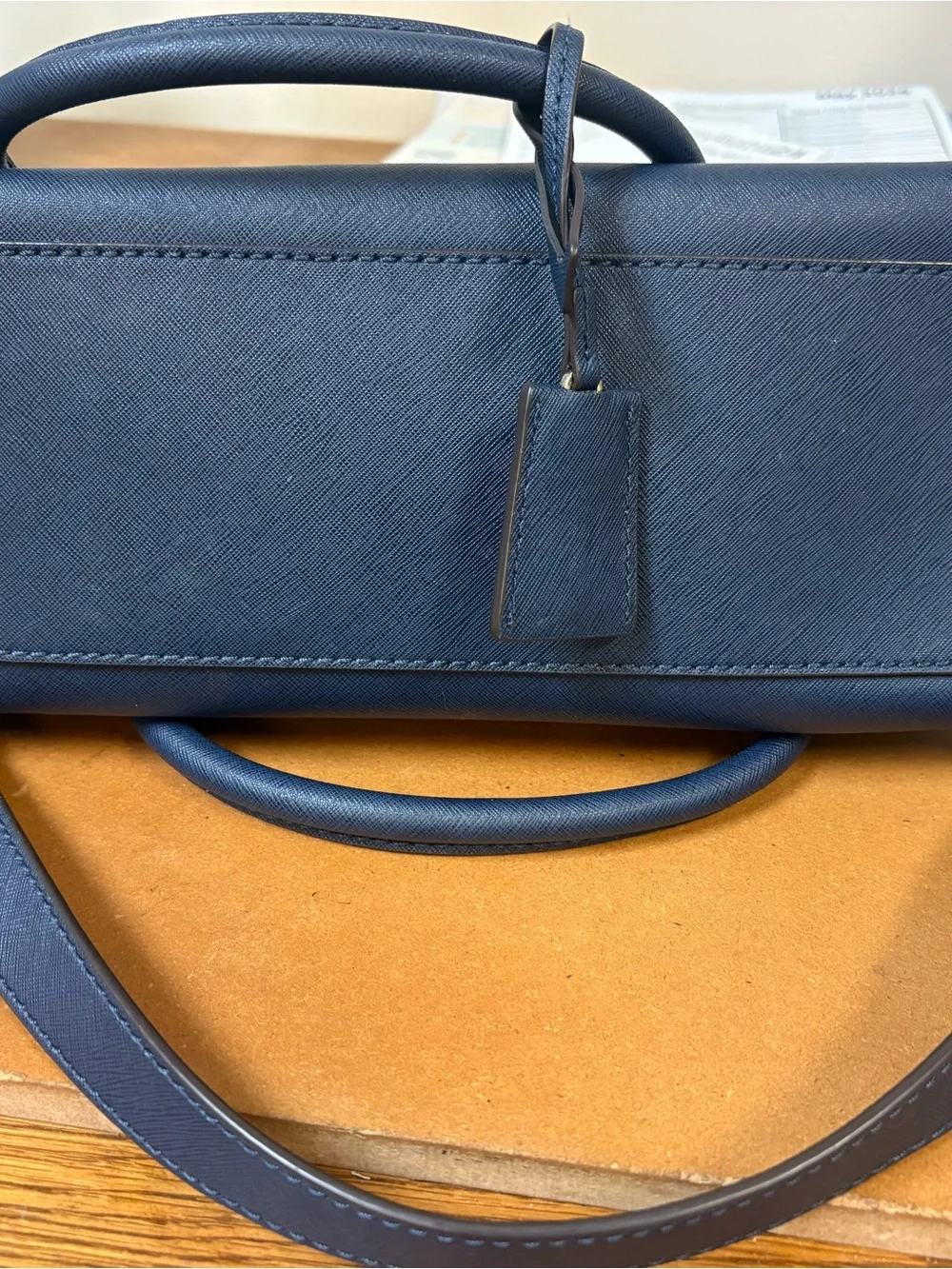 Classic Navy Satchel with Gold Lock Hardware